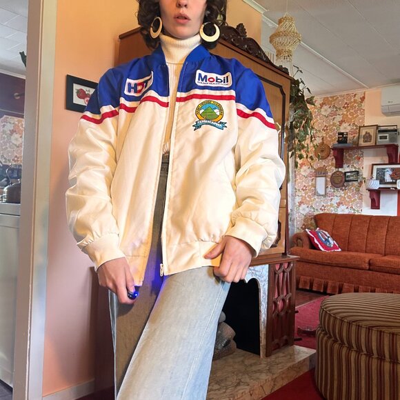 1980s Color blocked Mobil Racing jacket with Terry cloth lining - from HDT appar - Picture 4 of 13